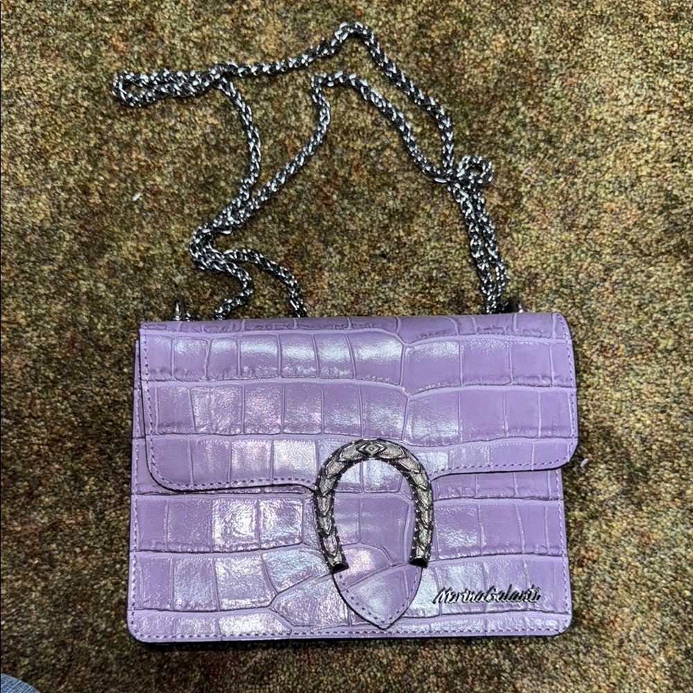 Elegant Purple Crossbody Bag with Croc Texture